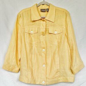 Chicos Yellow Linen Jacket Size 2   Large